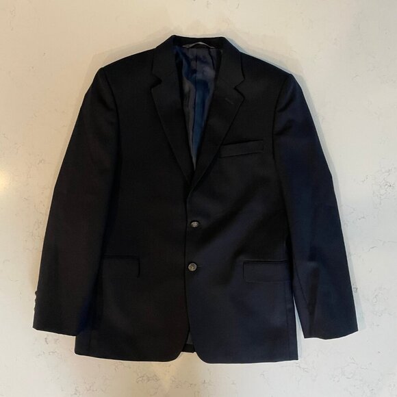 Nordstrom Notch Collar Wool Poly Blend 2 Button Lined Blazer Navy Sz 16R - Picture 16 of 16